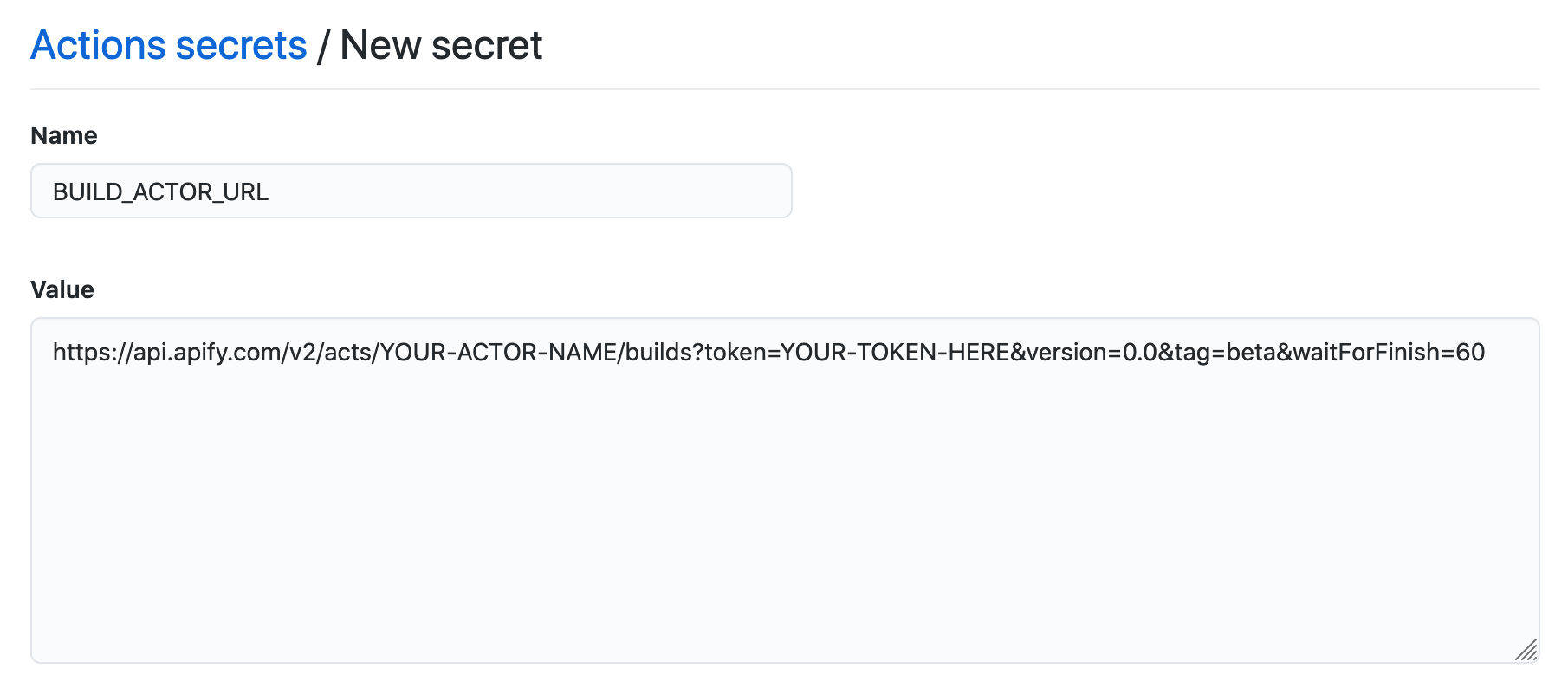 Add build Actor URL to secrets