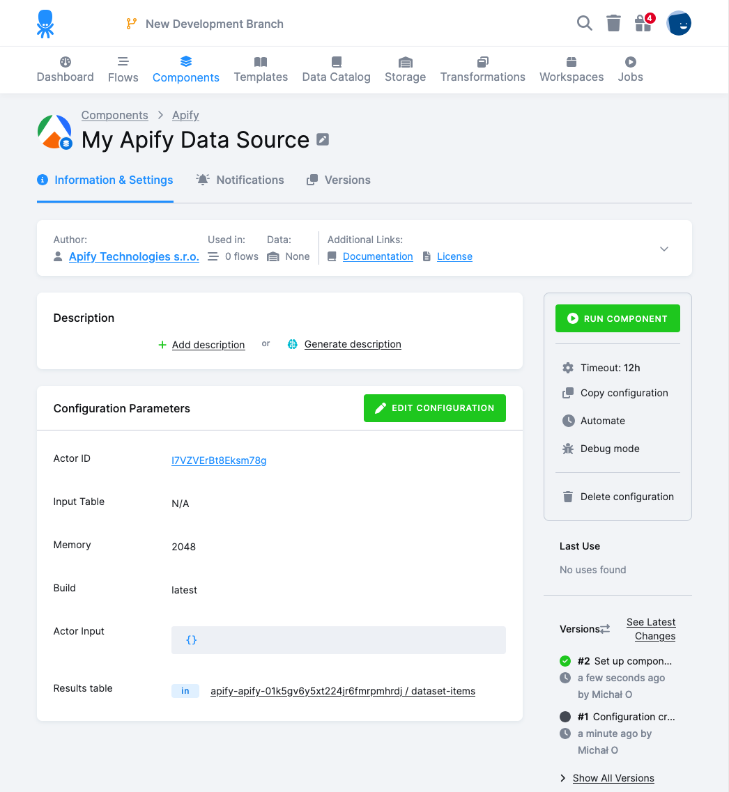 Keboola run configured component