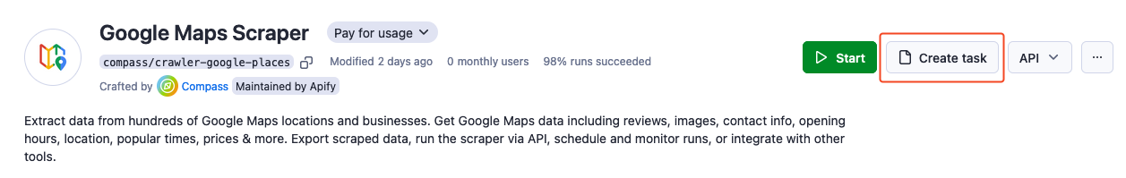 Create a new Apify task